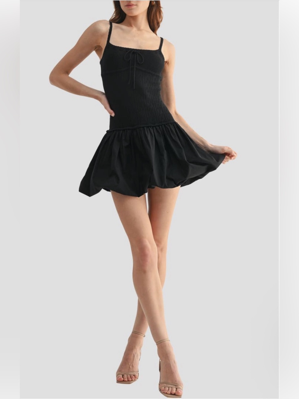 Lush Black Pointelle Contrast Bubble Hem Minidress